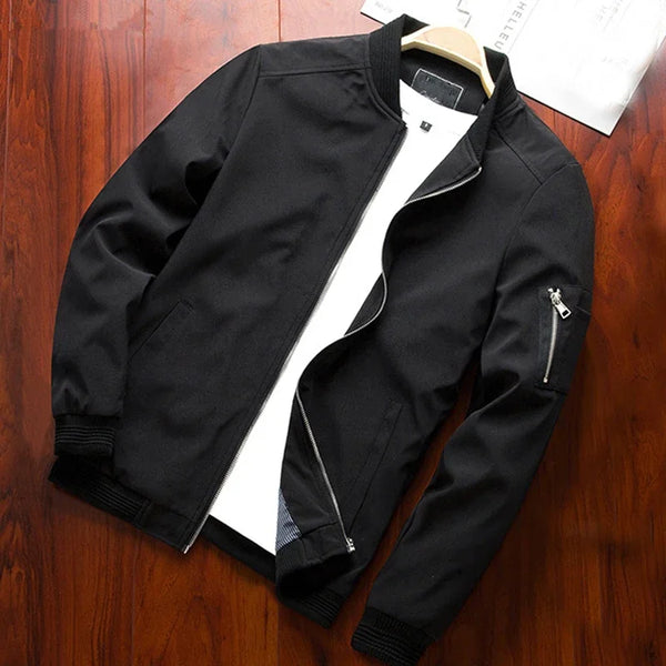 Slim Fit Men's Bomber Jacket - Casual Long Sleeve Windbreaker Zipper Outerwear for Autumn and Winter - Stylish Baseball Jacket for Daily Wear